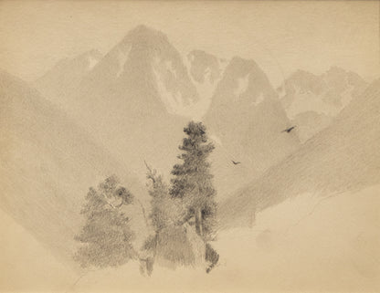 Untitled (Two Birds, Pines, and Mountains), Drawing, circa 1910