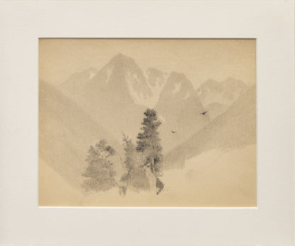 Untitled (Two Birds, Pines, and Mountains), Drawing, circa 1910