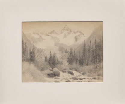 Untitled (Stream, Pine Trees, and Mountains), Drawing, circa 1910