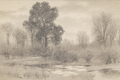 Creekbed Gold (Colorado Landscape with River), Drawing, circa 1910