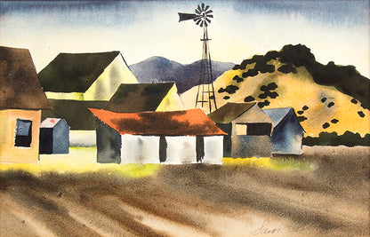 Untitled (Farm and Mountains), Painting, circa 1935