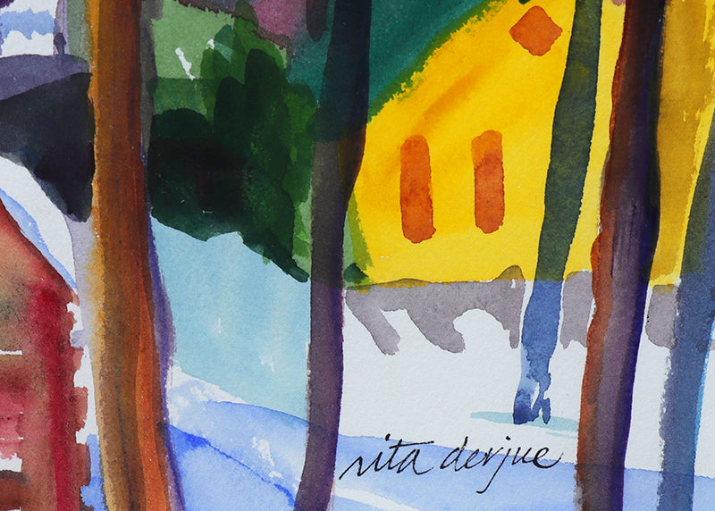 Untitled (Cabins in the Snow, Colorado Mountain Landscape, Winter), Painting