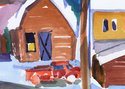 Untitled (Cabins in the Snow, Colorado Mountain Landscape, Winter), Painting