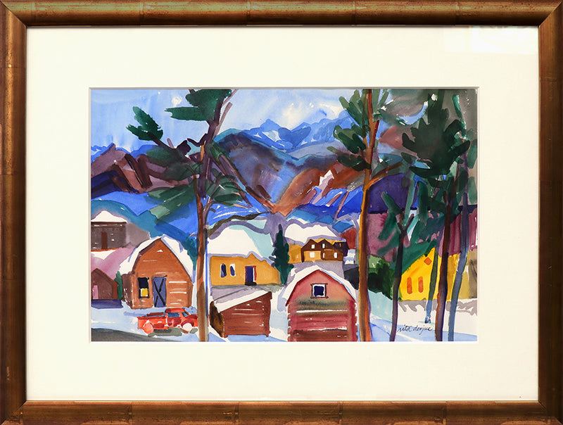 Untitled (Cabins in the Snow, Colorado Mountain Landscape, Winter), Painting