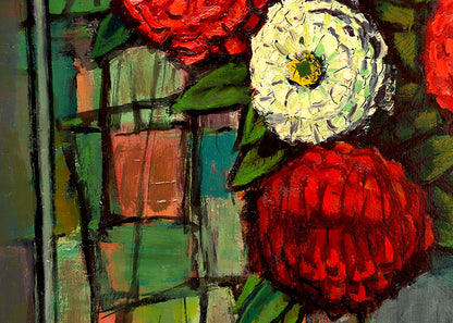 Untitled (Still Life with Zinnia and Abstract Paintings), Painting