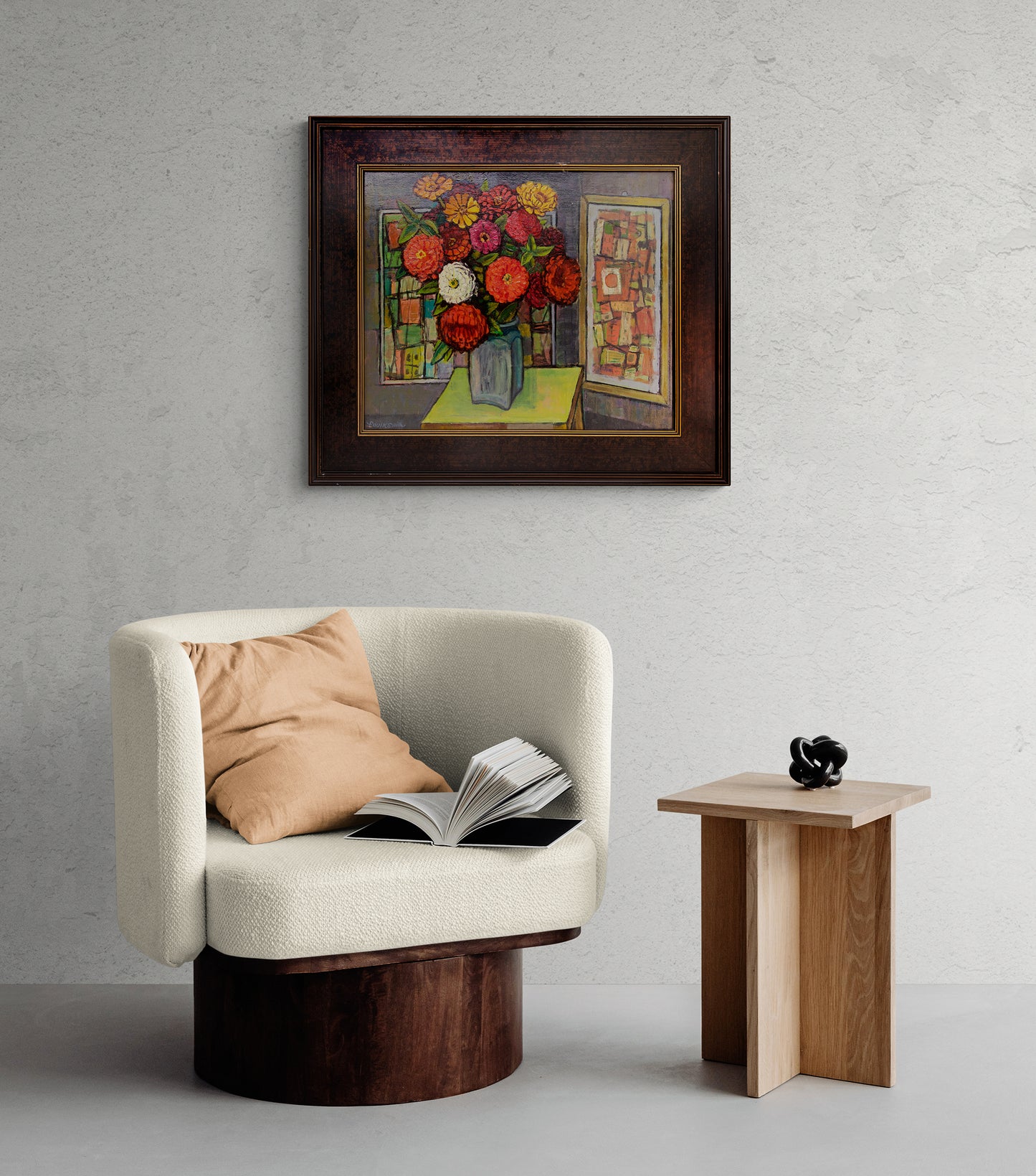 Untitled (Still Life with Zinnia and Abstract Paintings), Painting