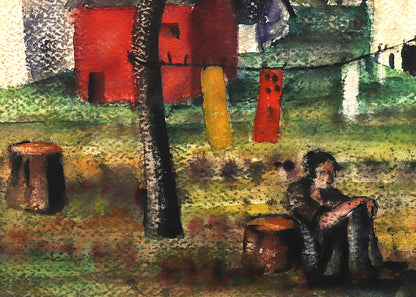 The Way War First Comes (Mountain Town with Figures, Houses, and Trees), Painting, dated 1940