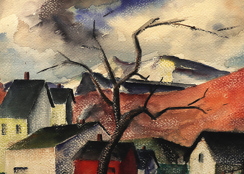 The Way War First Comes (Mountain Town with Figures, Houses, and Trees), Painting, dated 1940