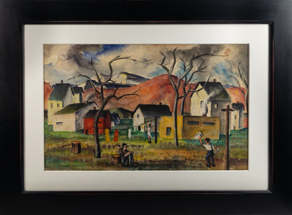 The Way War First Comes (Mountain Town with Figures, Houses, and Trees), Painting, dated 1940