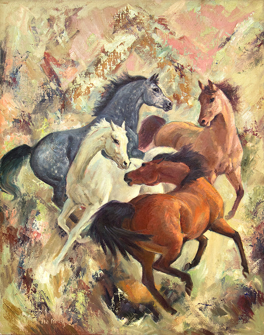 Ila McAfee (1897-1995) artwork for sale. A Little Nippy (Four Horses in Motion), Painting, Denver, Colorado, Art Gallery)