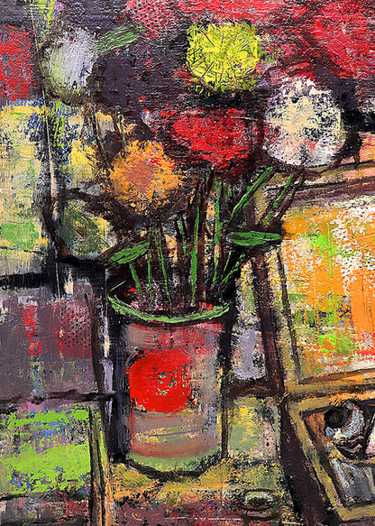Untitled (Artist's Studio with Paint, Flowers and Abstract Paintings), Painting