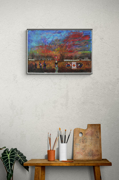 Autumn Harvest (Autumnal Landscape with Seven Women), Painting, 1987