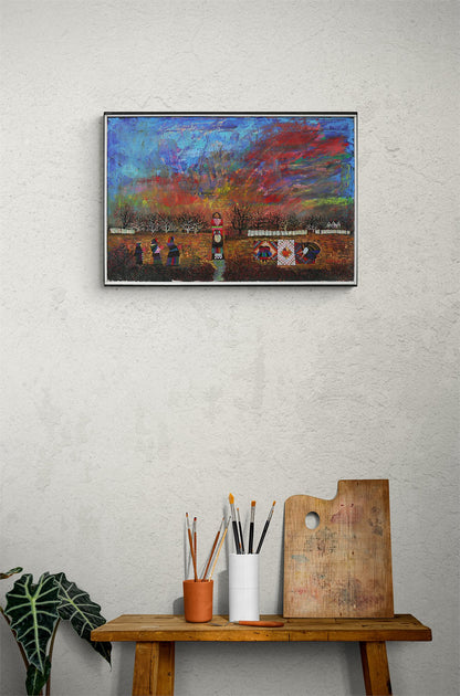 Autumn Harvest (Autumnal Landscape with Seven Women), Painting, 1987