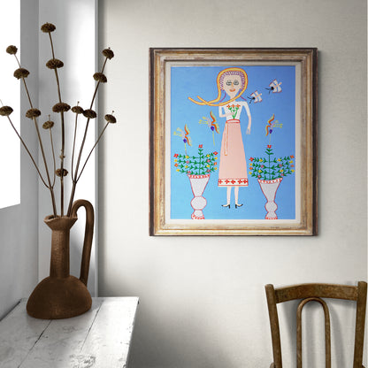 Lovely Gal (Woman with Birds and Butterflies), Painting, 1953-1965