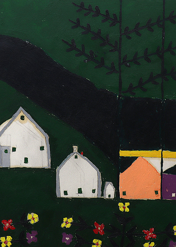 Farm and Figures (Couple with a Farm and Flowers), Painting, 1953-1965