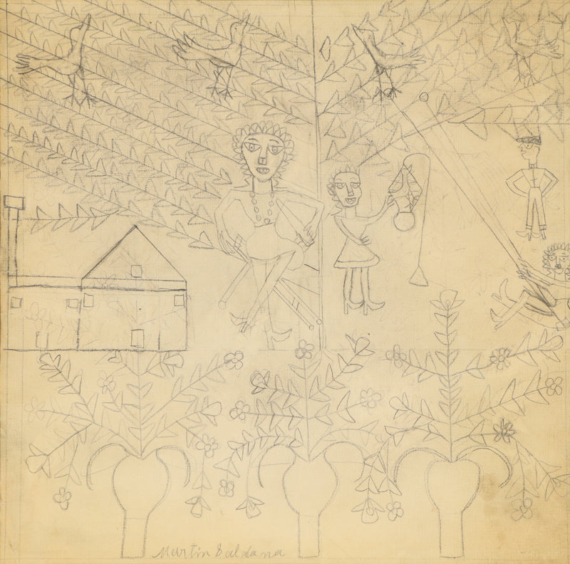 Martin Saldana, Study for Girl on Swing (San Luis Potosi, Mexico), circa 1953-1965, graphite on canvas Drawing