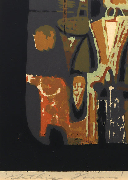 Gothic Towers (Abstract with Black, Gray, Umber, and Beige), Print, circa 1955