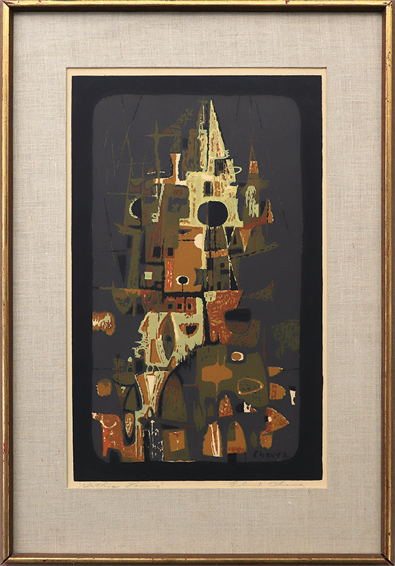Gothic Towers (Abstract with Black, Gray, Umber, and Beige), Print, circa 1955