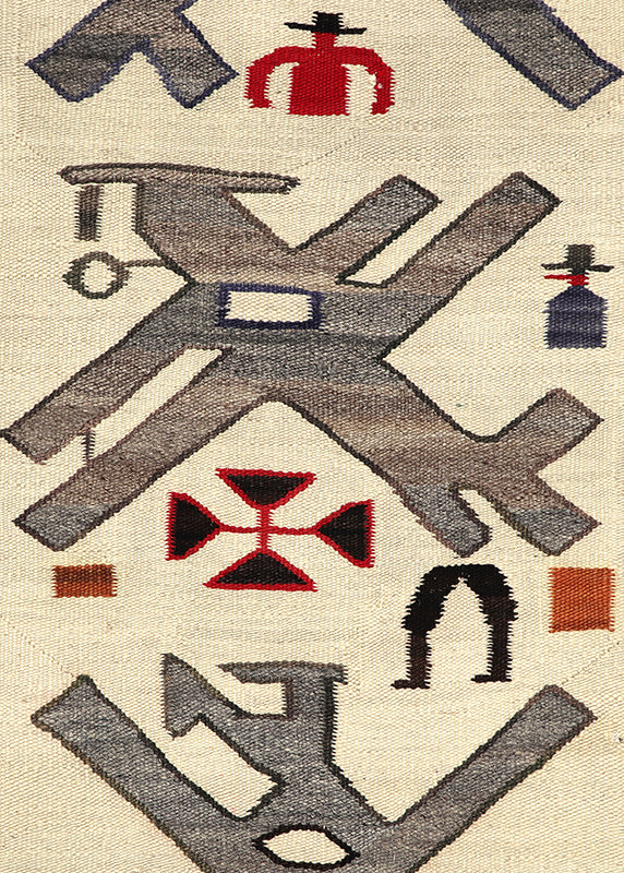 Pictorial Weaving with Airplanes and Figures, circa 1940