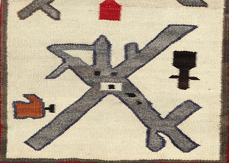 Pictorial Weaving with Airplanes and Figures, circa 1940
