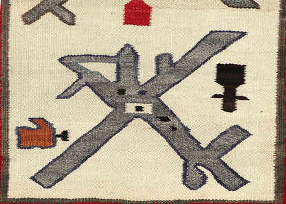 Pictorial Weaving with Airplanes and Figures, circa 1940