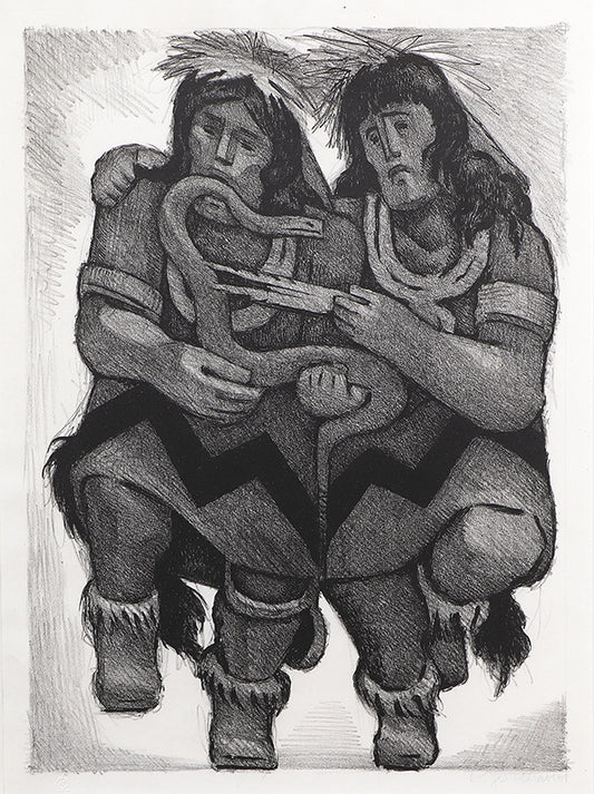 Jean Charlot (1898-1979) artwork for sale. Indian Snake Dance (Two Figures Dancing), Print, 1952, Denver, Colorado, Art Gallery)