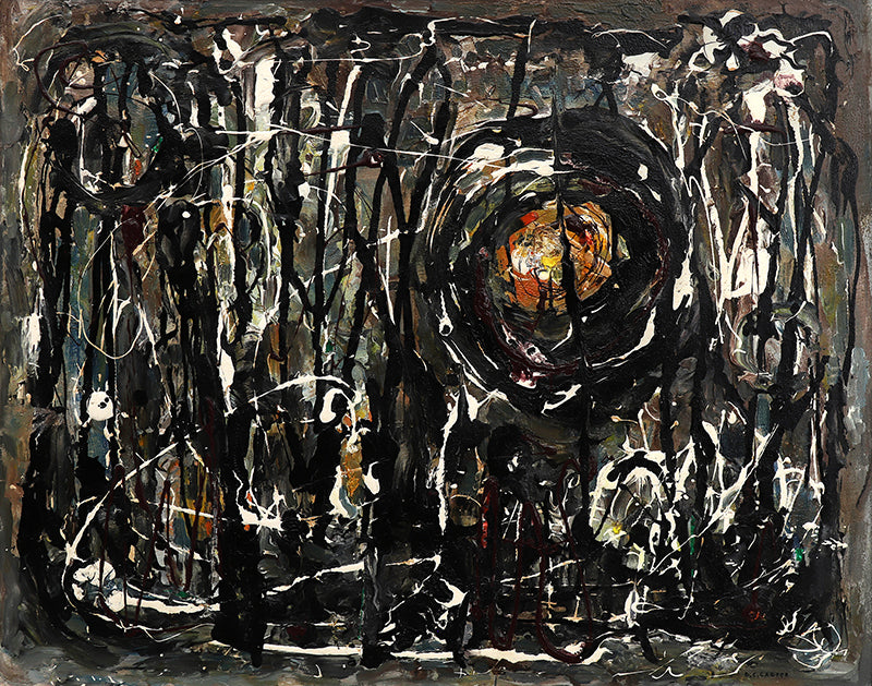 Warlock (Abstract in Black, White, Gray, and Orange), Painting, circa 1950