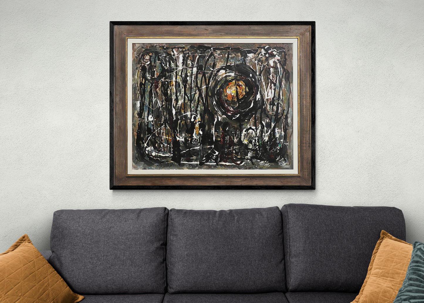 Warlock (Abstract in Black, White, Gray, and Orange), Painting, circa 1950