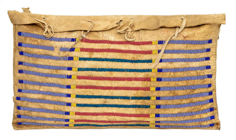 Crow artwork for sale. Tepee Bag, Buffalo hide with Beaded Bar Design, circa 1875-1900, Denver, Colorado, Art Gallery)