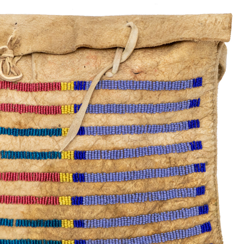 Tepee Bag, Buffalo hide with Beaded Bar Design, circa 1875-1900