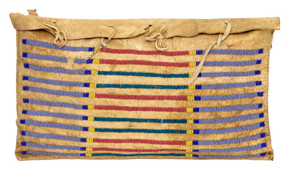 Tepee Bag, Buffalo hide with Beaded Bar Design, circa 1875-1900