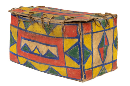 Drum, circa 1950-1970, Pueblo, antique native american art, Horizontal, Small, pigments, hide, wood, circa 1950-1970, 1950-1999, 1950s, 1960s, 1970s, 20th CENTURY (1900-1999), Western & Native American, 4 ½ x 5 ¼ x 4 ½ inches