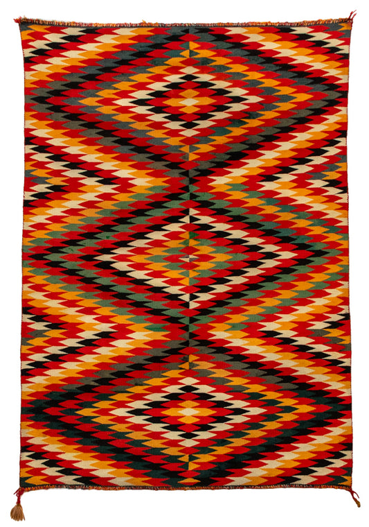 Germantown Weaving, circa 1880, Navajo (Diné), Germantown Weaving, 48 x 34 inches, Shipbox: Rugs, Blankets & General Native American (Average Size), Vertical, Large, germantown yarns, wool, circa 1880, 1850-1899, 1870s, 1880s, 1890s, 19th CENTURY (1800-1899), Transitional Period (1875-1900) , Western & Native American, Women Artists, New Mexico, Arizona & the American Southwest, Native American Art