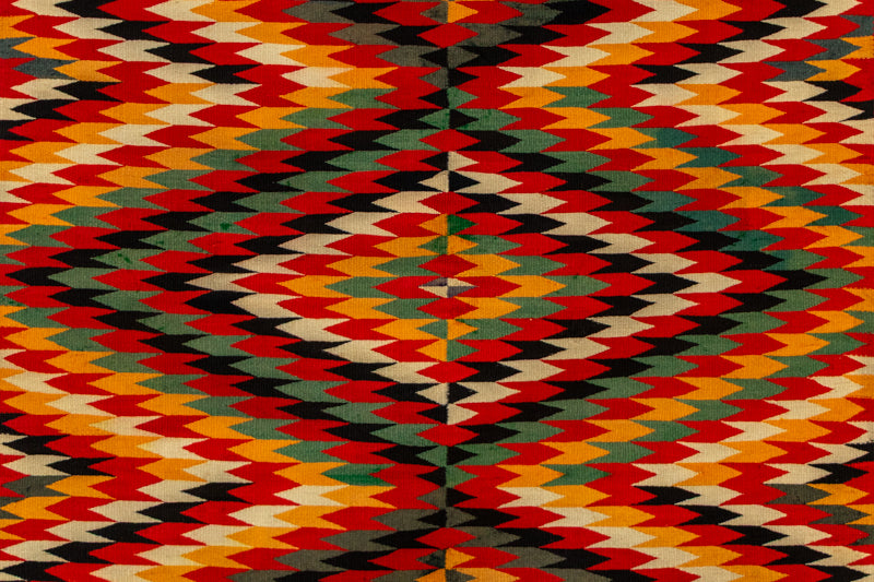 Germantown Weaving, circa 1880, Navajo (Diné), Germantown Weaving, 48 x 34 inches, Shipbox: Rugs, Blankets & General Native American (Average Size), Vertical, Large, germantown yarns, wool, circa 1880, 1850-1899, 1870s, 1880s, 1890s, 19th CENTURY (1800-1899), Transitional Period (1875-1900) , Western & Native American, Women Artists, New Mexico, Arizona & the American Southwest, Native American Art