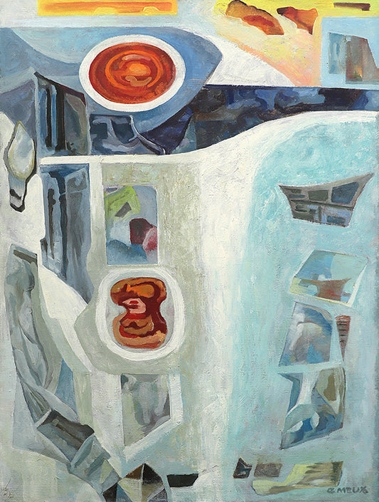 Dawn of the Tigris (Abstract Composition in Blue, Rust, Orange, and White), Painting