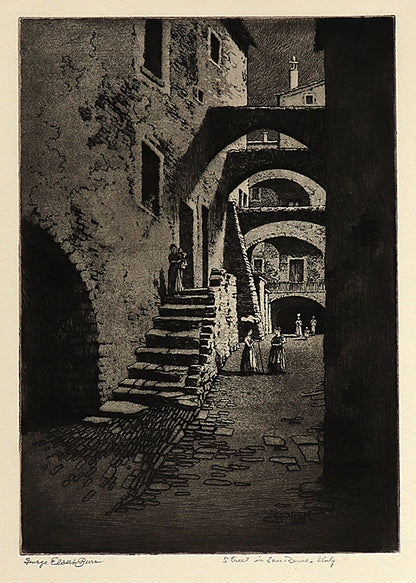 George Elbert Burr (1859-1939) artwork for sale. Street in San Remo, Italy (Street with Arches and Figures), Print, circa 1905, Denver, Colorado, Art Gallery)