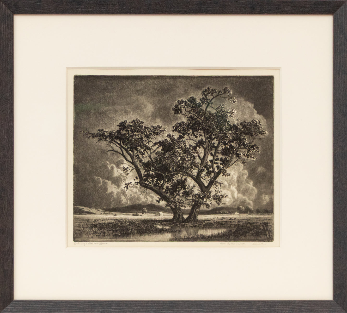 Old Cottonwoods, Denver, Colorado (Landscape with Cottonwoods and Hay Bales), Print, circa 1920