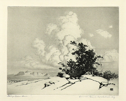 George Elbert Burr (1859-1939) artwork for sale. Summer Cloud, Apache Trail, Arizona (Landscape with Juniper and Clouds), Print, circa 1925, Denver, Colorado, Art Gallery)