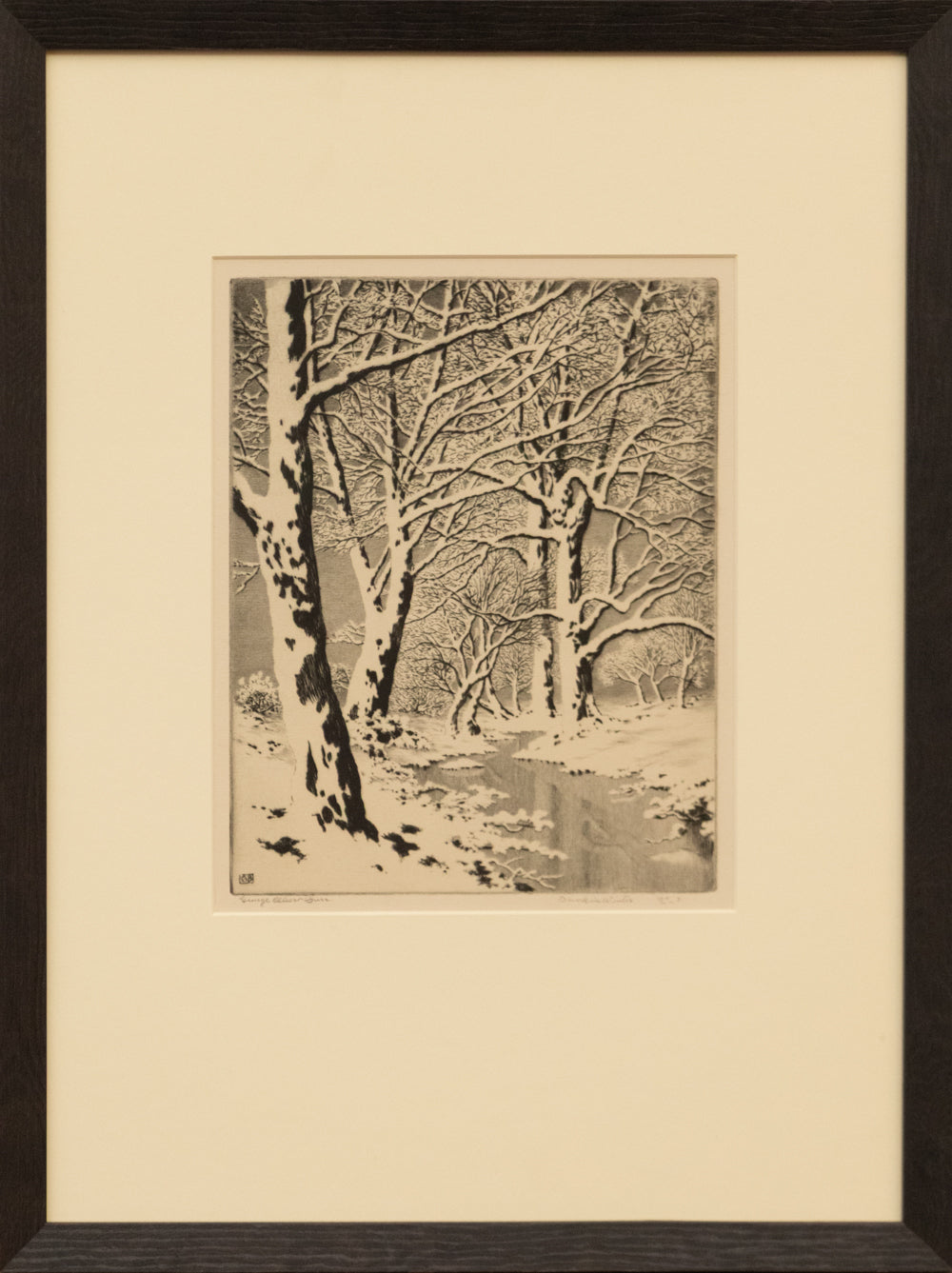 Brook in Winter, No. 3 (Winter Landscape with Trees and Creek), Print, circa 1920
