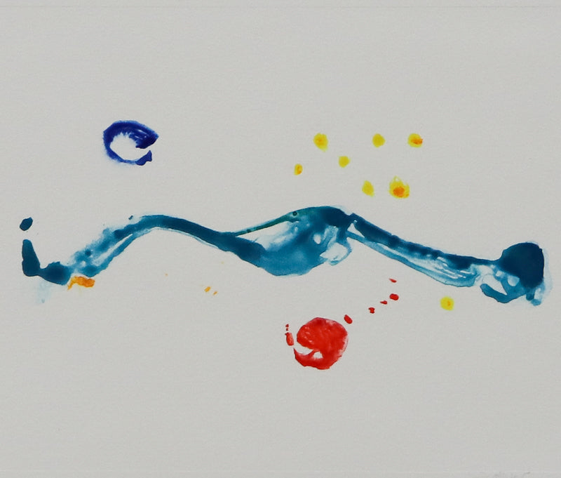 Raise the Gate #1 (Abstract in Blue, Cyan, Green, and Red), Print, circa 1990-2005, Wilma Fiori (1929-2019), vintage fine art, Horizontal, Small, Unframed, monotype, paper, circa 1990-2005, 1950-1999, 1990s, 2000s (2000-2009), 20th CENTURY (1900-1999), Wilma, Fiori, Abstract, Women Artists, 8 ½ x 8 ½ inches