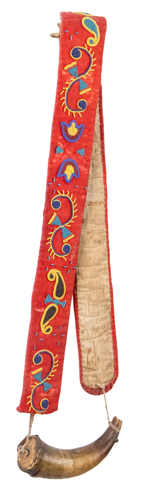 Classic Period Powder Horn with Beaded Strap, circa 1865