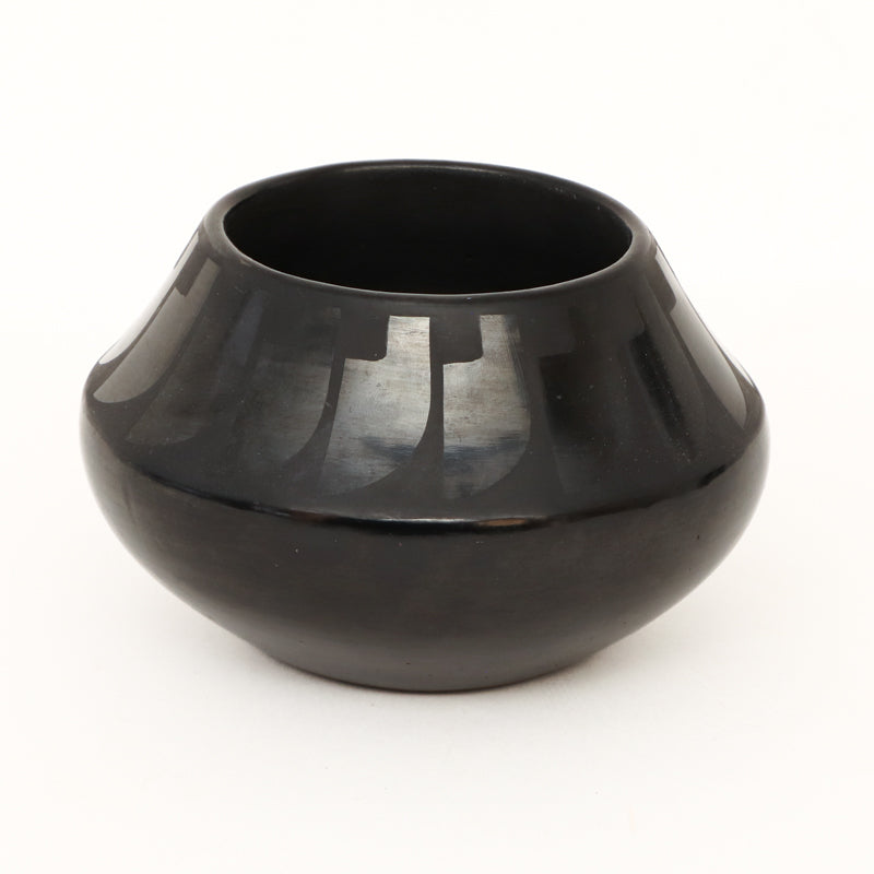 Blackware Pottery Vase with Feather Design, circa 1925-1943
