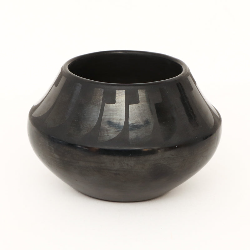 Blackware Pottery Vase with Feather Design, circa 1925-1943