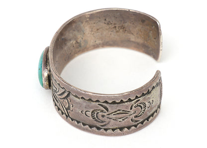 Old Pawn Stamped Silver Cuff Bracelet with Turquoise Cabochon, circa 1915