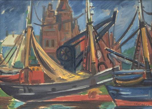 Carl Rabus (1898-1983) artwork for sale. Brussels, Belgium (Harbor Scene), Painting, 1937, Denver, Colorado, Art Gallery)
