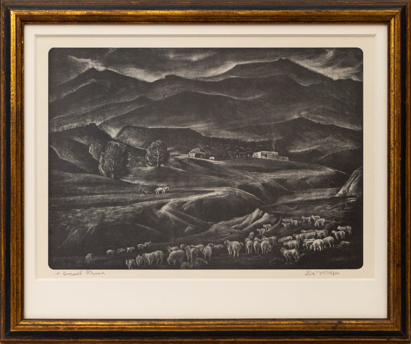 Small Ranch (Valley with River, House, and Sheep), Print
