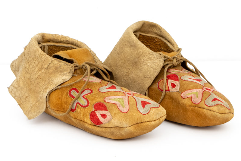 Flathead artwork for sale. Pair of Plateau Embroidered Buckskin Moccasins, circa 1880, Denver, Colorado, Art Gallery)