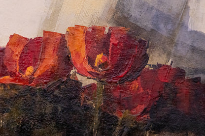 Untitled (Abstract with Red Flowers), Painting, circa 1970-1980