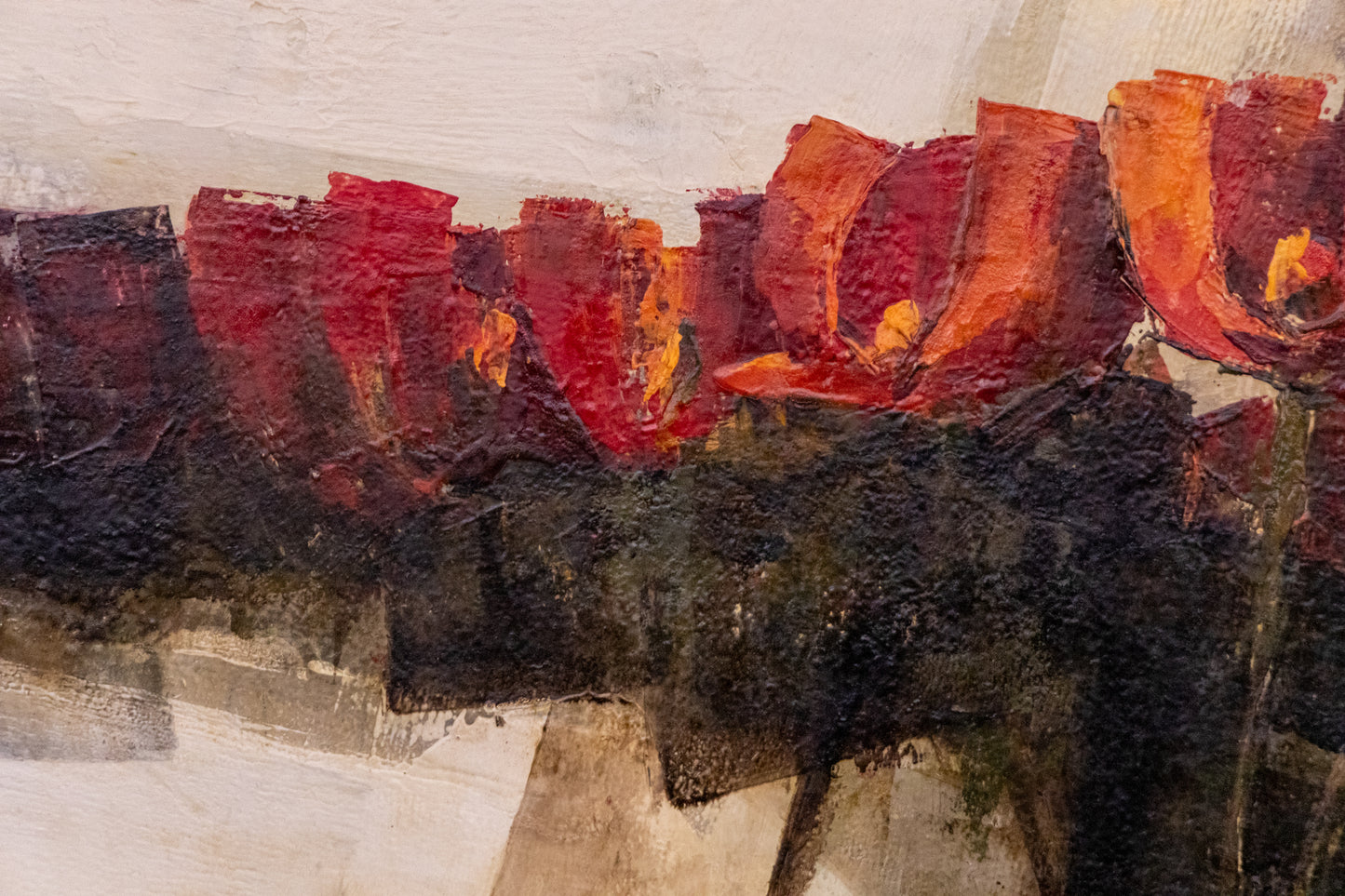 Untitled (Abstract with Red Flowers), Painting, circa 1970-1980