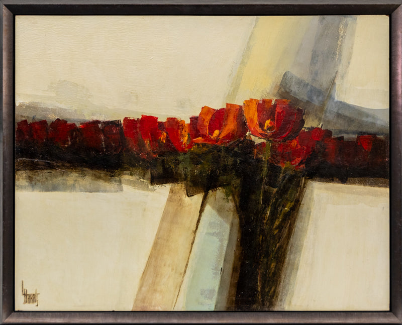 Untitled (Abstract with Red Flowers), Painting, circa 1970-1980